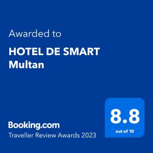 Certifikát, ocenenie alebo iný dokument vystavený v ubytovaní HOTEL DE SMART Multan