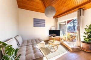 salon z kanapą i telewizorem w obiekcie Nature & Sun, Natural lifestyle - Hossegor w mieście Soorts-Hossegor