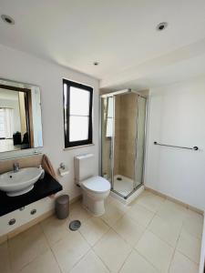 a bathroom with a toilet and a sink and a shower at Villa with privat pool near beach Santa Maria Sal Kap Verde in Prainha