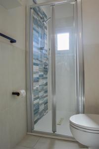 een badkamer met een douche en een toilet bij Onda Su Onda Appartamenti in Seccheto