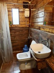 a bathroom with a toilet and a sink at The Jungle Resort Amba in Chandoli