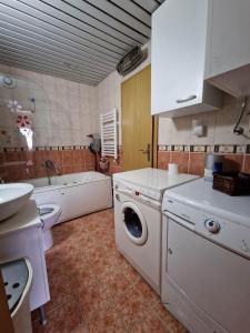 斯科普里的住宿－Apartment，浴室配有洗衣机、水槽和洗衣机。