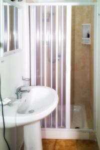 La salle de bains est pourvue d'un lavabo et d'une douche. dans l'établissement B&B Porta Roma, à Capua