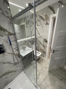 a bathroom with a sink and a toilet at Whole apartment in Harrow Town centre in Harrow