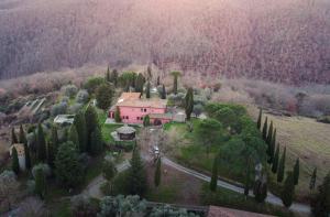eine Luftansicht eines Hauses auf einem Hügel mit Bäumen in der Unterkunft Podere Somboli in Monte San Savino