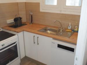 eine kleine Küche mit einer Spüle und einer Theke in der Unterkunft Appartement Argeles sur Mer F3 45m wifi in Argelès-sur-Mer