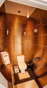 ein Bad mit einem WC und einer Holzwand in der Unterkunft Opulent 1 Bedroom Cosy Suite in Birmingham