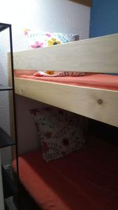 - un lit superposé avec un oreiller sur la couchette inférieure dans l'établissement joli appartement T2 très bien situé, parking couvert, à Lourdes