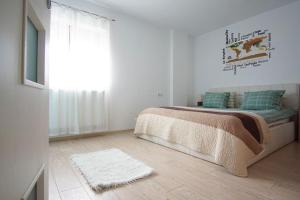 um quarto com uma cama, uma janela e um tapete em Brates Apartment em Iaşi