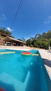 a large swimming pool with a frisbee in the water at Sitio do Marinho em Nova Trento in Nova Trento