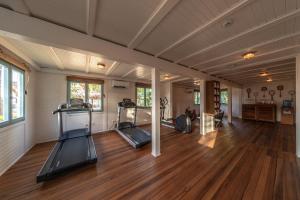 einen Fitnessraum mit zwei Laufbändern in einem Zimmer in der Unterkunft Soho Beach House Canouan in Canouan