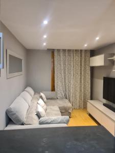 - un salon avec un canapé et une télévision dans l'établissement Apartamento Zaragoza Centro, à Saragosse