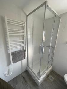 eine Glasdusche im Bad mit Waschbecken in der Unterkunft Paradiseresidency in Zagreb