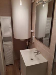 łazienka z umywalką i lustrem w obiekcie Appartement Le Michel-Ange w mieście Mers-les-Bains