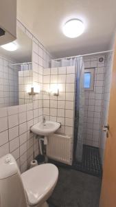 ロービュにあるCity Apartments Rødbyのバスルーム(トイレ、洗面台、シャワー付)