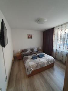 1 dormitorio con 1 cama y TV de pantalla plana en ZSE Residence, en Constanţa