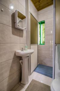 a bathroom with a sink and a shower at Casa do Tesouro in Joinville