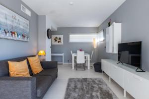 sala de estar con sofá y TV en SERRENDY 2-bedroom- with terrace & pool, en Cannes