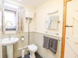 a white bathroom with a toilet and a sink at Ty Mawr in Blaenau-Ffestiniog