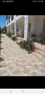 a stone walkway in front of a building with plants at Casa Royal Haveli in Costinesti