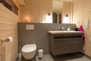 a bathroom with a white toilet and a sink at Sørbølhytta - cabin in Flå with design interior and climbing wall for the kids in Flå