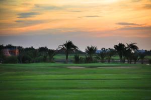 uitzicht op een golfbaan met palmbomen bij Mosaique Hotel El Gouna in Hurghada