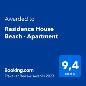 Сертификат, награда, вывеска или другой документ, выставленный в Residence House Beach - Apartment