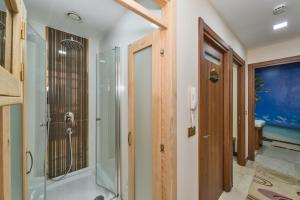 a bathroom with a shower and a walk in shower at Aprilis Gold Hotel - Special Category in Istanbul