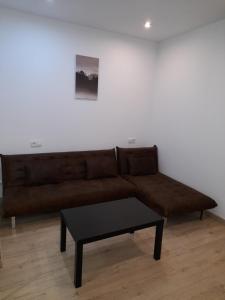 Sofá marrón en la sala de estar con mesa de centro en VT SENALDE-GOIENURI, en Llodio