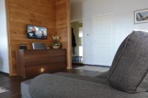 TV a/nebo společenská místnost v ubytování Houseboat "Upes Nams"