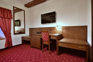 Pokój ten wyposażony jest w biurko, krzesło i lustro. w obiekcie Hotel Malý Pivovar w mieście Klášter Hradiště nad Jizerou