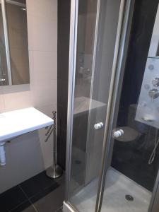 y baño con ducha y puerta de cristal. en VT SENALDE-GOIENURI, en Llodio