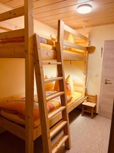a bedroom with two bunk beds in a cabin at Ferienwohnung Erika in Waischenfeld