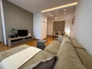 a living room with a couch and a tv at Nevena Belville Apartments in Belgrade