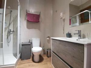 a bathroom with a toilet and a sink and a shower at Casa Cervantes Toledo in Toledo