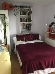 a bedroom with a bed and a book shelf at Habitación económica in Tres Cantos