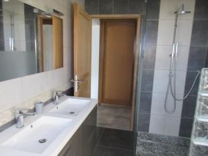 a bathroom with a sink and a shower at L'ECUREUIL 