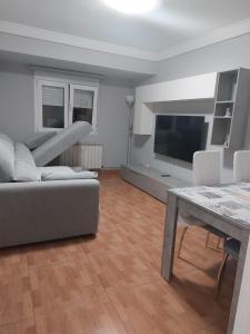 a living room with a couch and a table at Apartamento Zaragoza Plaza Europa in Zaragoza