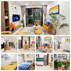 eine Collage mit Fotos eines Wohnzimmers in der Unterkunft NK#Homestay#Vinhomes#Oceanpark#2PN#C22 in Gia Lâm Pho