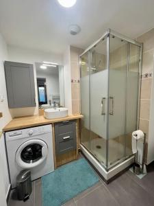 a bathroom with a washing machine and a sink at Superbe appartement - DABNB in Limoges