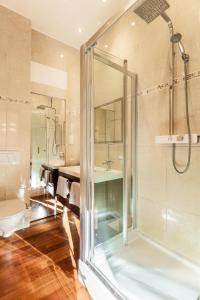 a bathroom with a shower and a toilet and a sink at Market Square 2 bedrooms 2 baths AC private garage in Beaulieu-sur-Mer