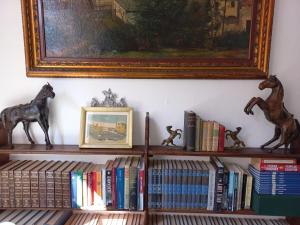 a book shelf with books and a picture of horses on it at C'era una Volta in Perledo