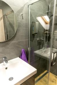 ein Bad mit einem Waschbecken und einer Dusche in der Unterkunft Privat Nisa in Nová Lesná