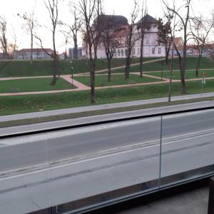 a view of a park from a bus window at Mabela in Virovitica