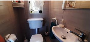 La petite salle de bains est pourvue de toilettes et d'un lavabo. dans l'établissement St Julian's Twin Room In A Private House, à San Ġiljan