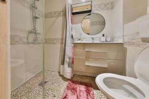 W łazience znajduje się toaleta, prysznic i umywalka. w obiekcie LES FRANKLINS APPARTEMENTS - Hyper CENTRE Mulhouse w Miluzie