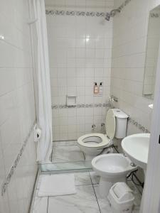 a bathroom with a toilet and a sink at Paseo Bolivar Hotel in Azul