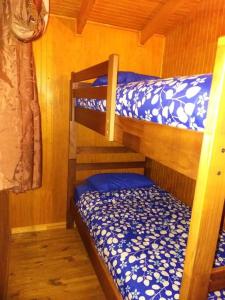 een slaapkamer met 2 stapelbedden in een hut bij El Sauce de las Vegas in Cobquecura