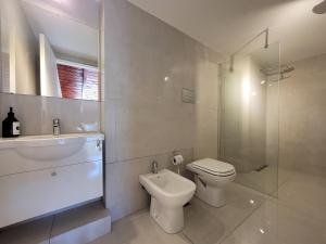 a bathroom with a toilet and a sink and a shower at Destinar Apartments in San Carlos de Bariloche