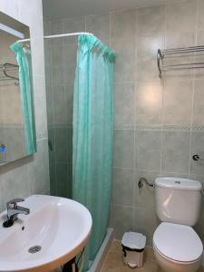 a bathroom with a sink and a toilet and a shower at Apartment Jardines Del Mar in La Manga del Mar Menor